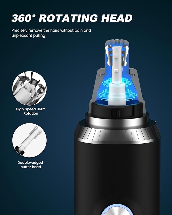 Ear & Nose Hair Trimmer with LED Display for Men Women,Painless USB Rechargeable Eyebrow & Facial & Nose Hair Trimmer Clipper,Professional IPX7 Waterproof Dual Edge Blades 13,000 RPM