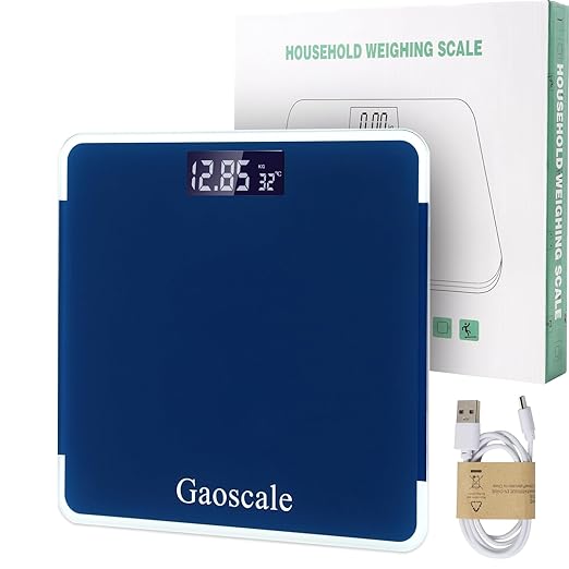 Blue Digital Scales for Body Weight,Highly Accurate Gaoscale Weighing Scale for Body Weight,Weight Scales Bathroom,Weight Scale with Sturdy Tempered Glass,LCD Backlit Display,180kg/396lb