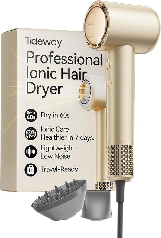 Tideway Hair Dryer, Blow Dryer with Diffuser High-Speed Plasma Ionic Low Noise for Fast Drying, Travel Hair Dryer for Women and Man, Curly/Wavy & Long/Thick Color-Treated Hair H11