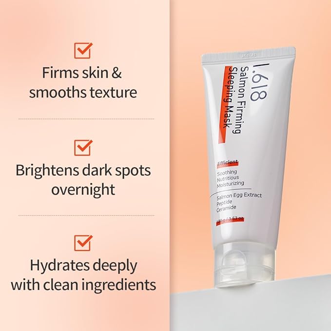 1.618 Salmon Firming Sleeping Mask for Women 11 Korean Ingredients Night Moisturizer Face Cream 100g Golden Ratio Formula Lightweight Texture Hydrating Overnight Masks Skin Care for Radiant Glow