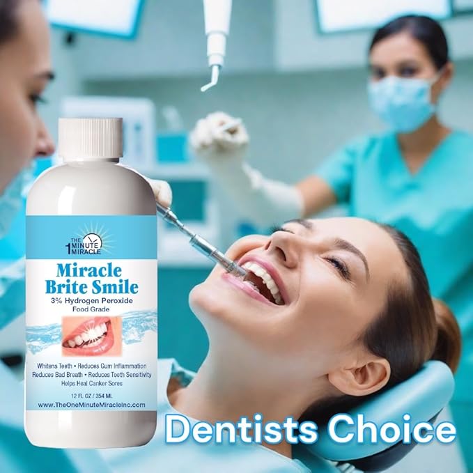 Miracle Brite Smile Mouthwash - Teeth whitening, Breath freshening, Removing Bad Breaths & Tooth Sensitivity with The Power of 3% Hydrogen Peroxide and Organic Essential Oils.