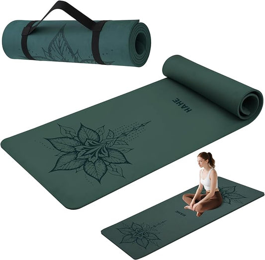 HAHE Yoga Mat Thick (8MM,1/3"), Eco-Friendly POE Non Slip Yoga Mat, High Rebound & Shock Absorption, Anti-Tear & Sweat-Resistant for Yoga, Fitness, Home, Workouts, Large Pilates Mats 72"x24" with Carrying Strap