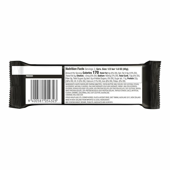 MUSASHI High Protein Bar, 45g Protein, 2g Total Sugars, White Chocolate Caramel, Post Workout and Protein Snack On The Go, 12 Pack of 3.2oz (90g) Bars