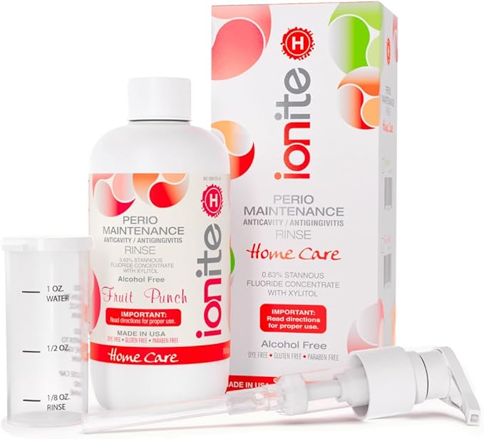 Ionite-H Home Care 0.63% Stannous Fluoride Perio Maintenance Rinse Mouthwash - with Mixing Cup/Shaker and Dispensing Pump (10 Fl oz, FruitPunch)