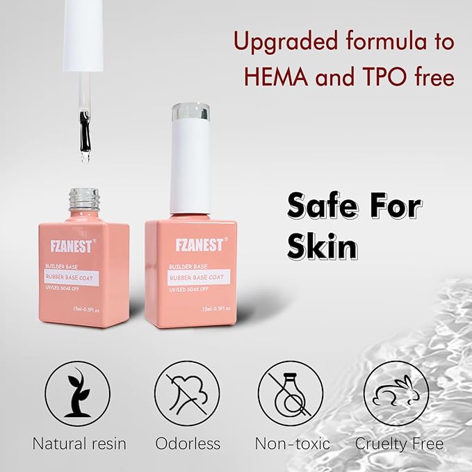 FZANEST Hema Tpo-Free Rubber Builder Gel Base Coat and Diamond Top Coat Gel Nail Polish Set Long Lasting Ultra Shine Top and Base for Nail Strengthener Extension Protection Repair Building Aprex