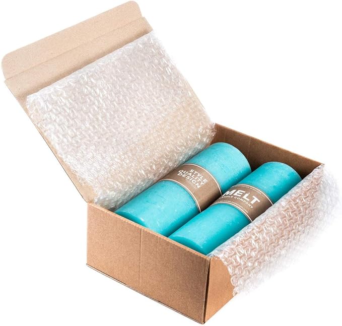 Melt Candle Company Set of 2 Pillar Candles 3" x 8" Unscented Handpoured Weddings, Home Decoration, Restaurants, Spa, Church Smokeless Cotton Wick - Turquoise