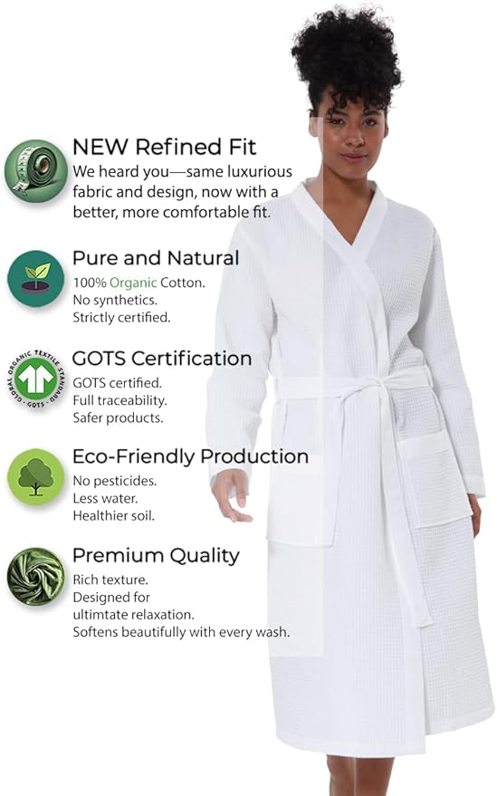 SEYANTE Women’s Luxury Waffle Shawl Collar, Hooded Robe w Piping – Lightweight, Long, Ultra Soft Spa Sleepwear Bathrobe