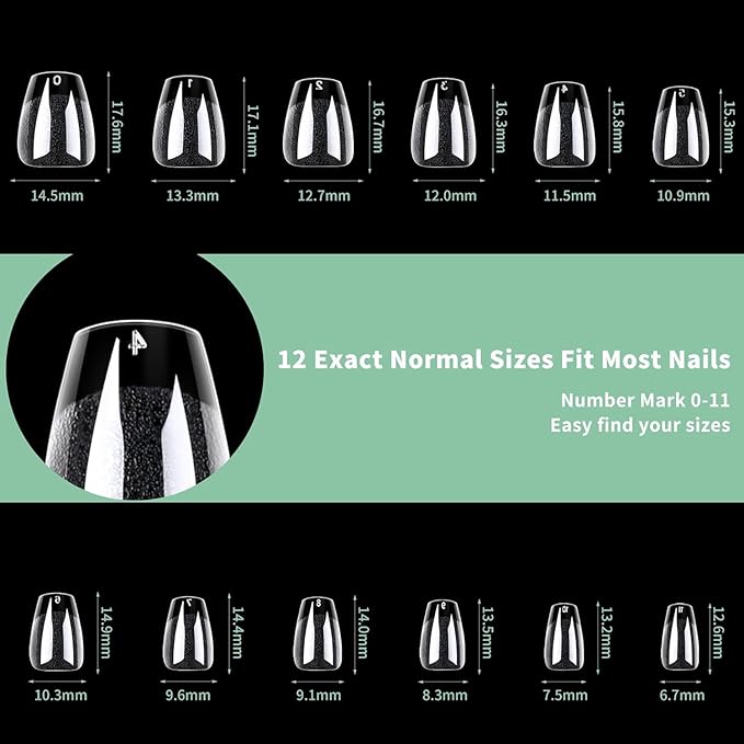 Extra Short Coffin Nail Tips, 216pcs Acrylic Ballerina Soft Fake Nails Gel Nail Tips, Full Cover Pre-Shaped Matte Clear Press on Nails for Extension, Diy at Home Manicure 12 Sizes