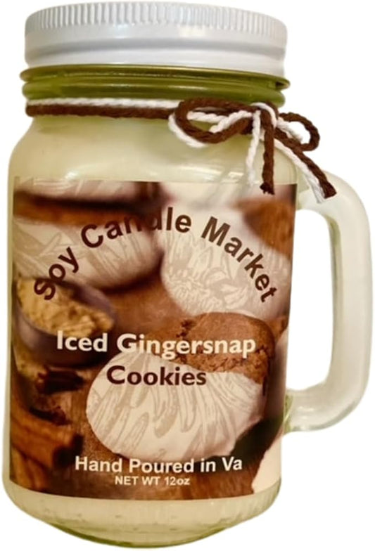 Soy Scented Candles | Handmade & Highly Aromatic Candles Burns Upto 85 Hours in Glass Jar - Perfect for Home Decor, Wedding, Birthday, Dinner (Iced Gingersnap Cookies, 12 oz)