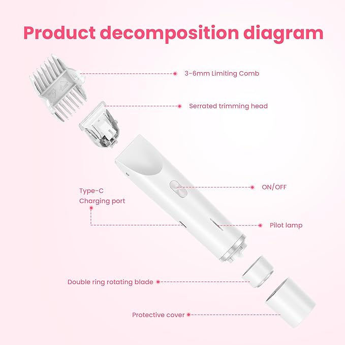 Bikini Trimmer for Women-2 in 1 Dual Head Electric Razors,IPX7 Waterproof Bikini Electric Shaver,Dry & Wet Use Painless Bikini Shaver,Pubic Hair Trimmer for Private Area & Body Hair,White