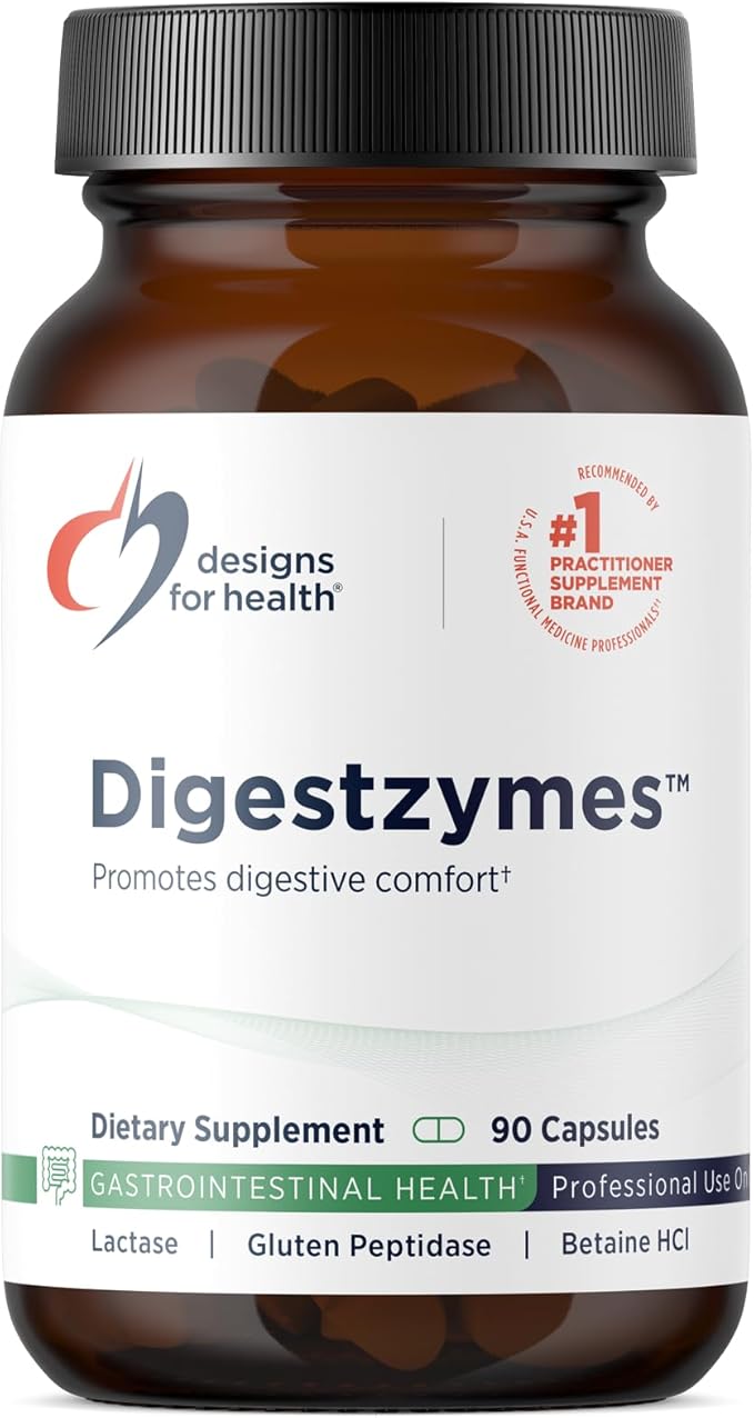 Designs for Health Digestzymes - Digestive Enzymes + Betaine Hydrochloride for Gas & Bloating Relief - Pepsin, Ox Bile, Lactase Enzyme & Lipase Enzymes for Digestion (90 Capsules)