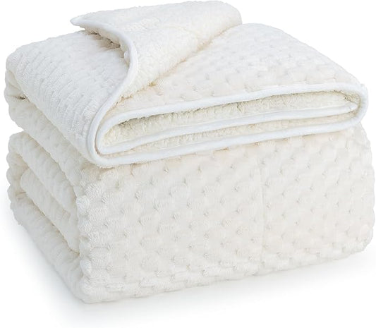 Super Soft Luxury Fleece Sherpa 20 lbs Weighted Blanket for Adults, Turtle Shell Fuzzy Cozy Warm Weighted Throw for Winter, Ceramic Beads Washable Heavy Blankets for Couch Bed, Cream White, 60" x 80"