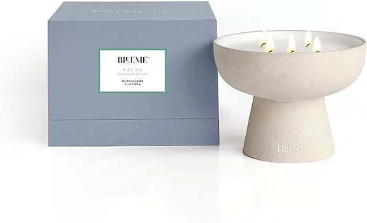 BLUEME Eucalyptus & Lime, Luxury Candle w/Essential Oils, 5 Wick, Hand-Poured Soy, Cotton Wick, Ceramic