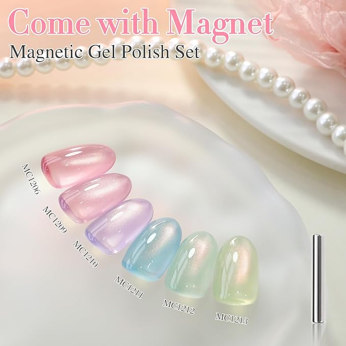 Double Rhythm 0.5 OZ Cat Eye Gel Polish with Magnet 15ML Holographic Glitter Shimmer Translucent Jelly Color Magnetic Nail Polish Salon DIY at Home (Lavender-MC1210)