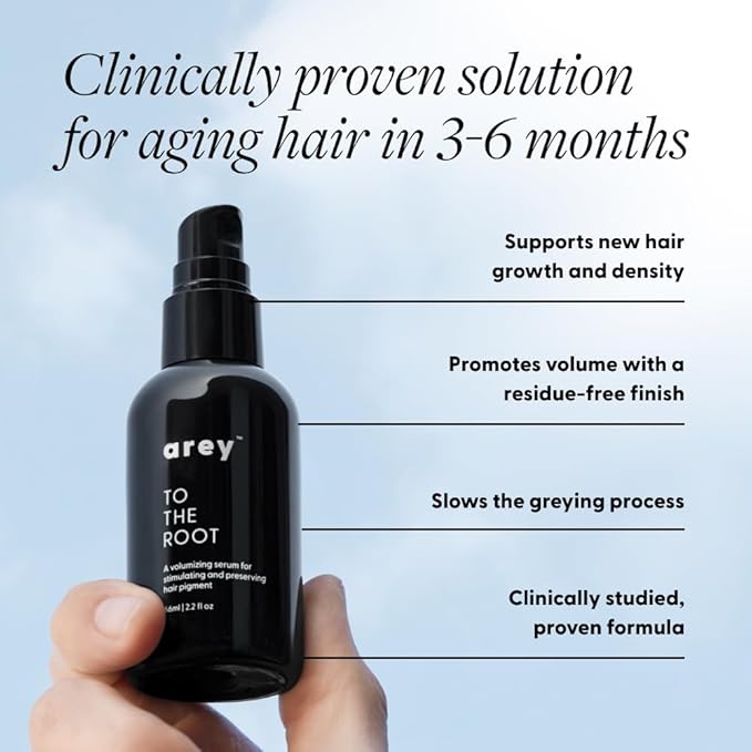 Arey To The Root Hair Serum for Women & Men | Slows Grey Hair Growth & Preserves Pigment in 3-6 Months | Promotes Healthier Hair & Adds Volume | Vegan, Oil-Free, Scent-Free Formula (1 Month)