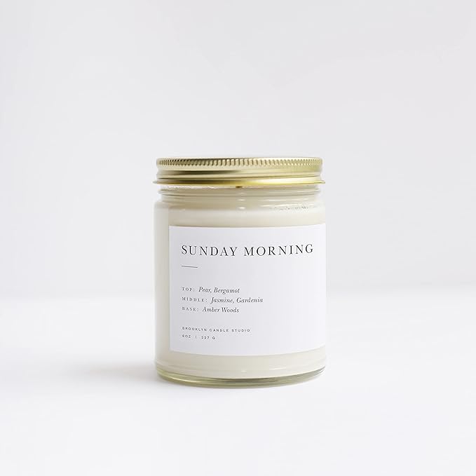 Brooklyn Candle Studio Sunday Morning Jar Candle - Luxury Scented Candle, Vegan Soy Wax, Hand Poured in The USA, 50 Hour Slow Burn Time - 7.5oz