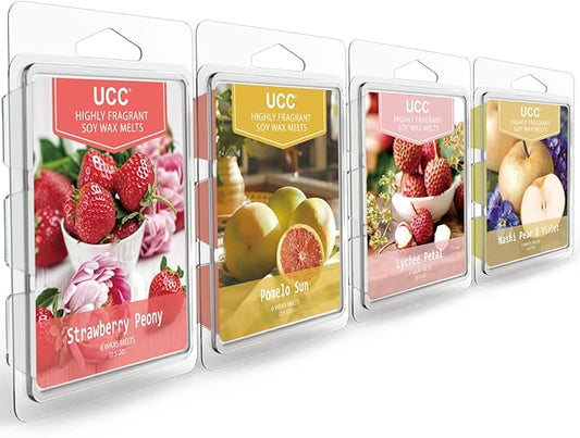 UCC Wax Melts with Strong Fragrance, Long Lasting Premium Plant Based Natural Soy Scented Melts Cubes, Wax Melts Tarts, Colored Wax Melt - 4 Pack