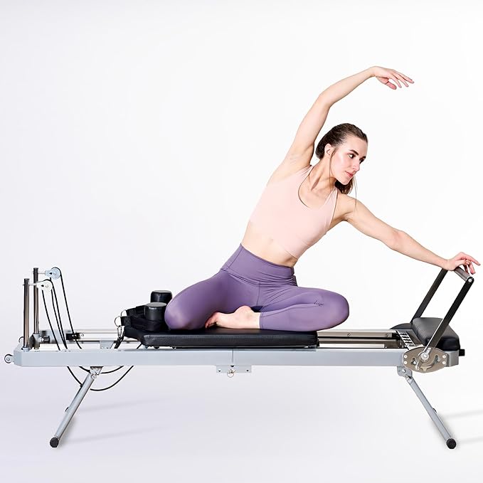 DlandHome Pilates Reformer, Foldable Pilates Reformer Machine with Springs & Resistance, Suitable for Advanced and Beginners Users Adjustable Pilates Equipment for Full-Body Home Workout Up to 330 lbs