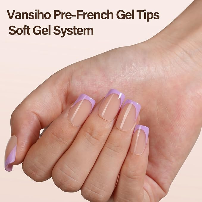 150Pcs French Gel Nail Tips, Vansiho Short Square Nail Tips, Pre-French Tips Press on Nails, Acrylic Fake Nails for Nail Art DIY 15 Sizes