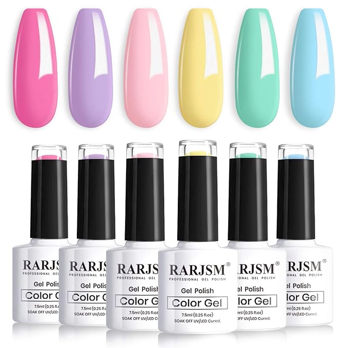 RARJSM Cotton Candy Gel Nail Polish Kit, Pastel Gelpolish Macaron Colors Collection Pink Purple Yellow Green Blue Nail Polish Set, 6PCS 7.5ML Spring Summer Color Gel Nail Polish,Curing Required