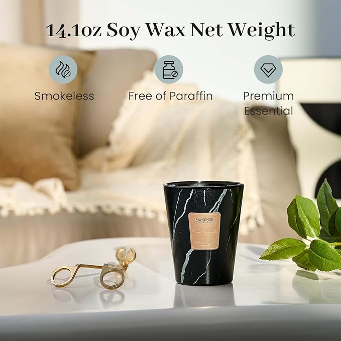 M&SENSE OudWood Scented Candles for Home, Lead-Free Wick Highly Scented Jar Candles, 14.1 Oz 80 Hours Lasting Burning Candles Gifts for Women, Relaxing Aromatherapy Candle for Stress Relief