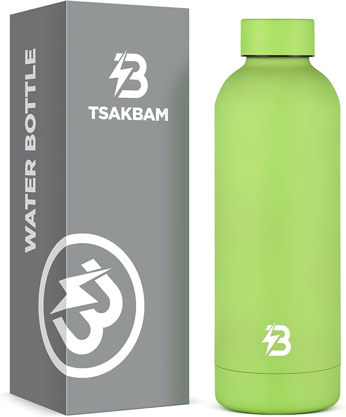 Insulated Water Bottle with Lid, 17 oz Reusable Leak-Proof Metal Stainless Steel Water Bottles for Travel, Sports, Gym, Outdoor (Green)