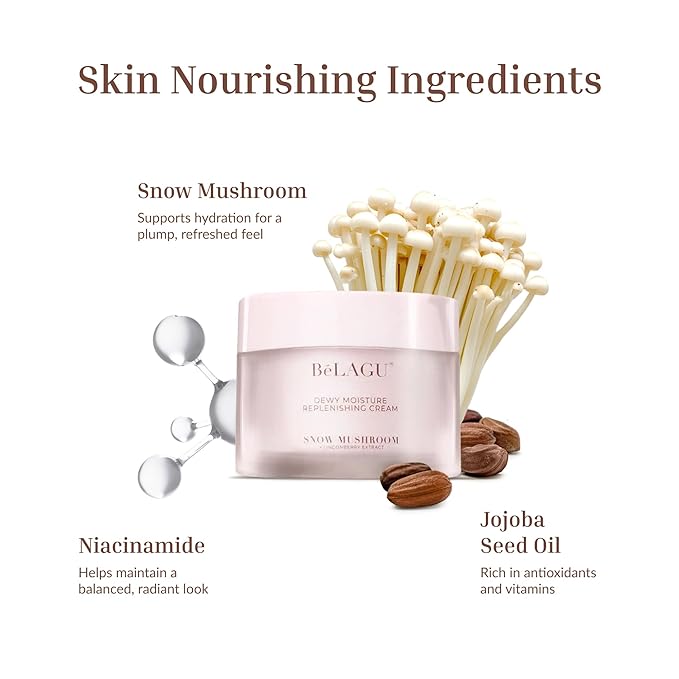 Dewy Moisture Replenishing CreamBelagu Naturals Dewy Moisture Replenishing Cream with Snow Mushroom & Niacinamide | Hydrating Face Moisturizer for Plump Skin, Fine Lines & Lasting Glow