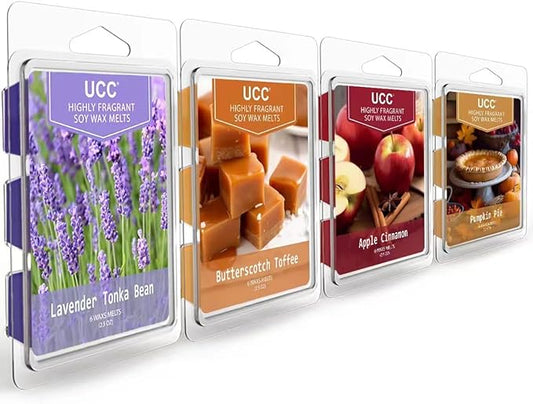 UCC Plant Based All Natural Fall Wax Melts, Highly Scented Fragrances, Long Lasting Premium Soy Scented Melts Cubes, Wax Melts Tarts, Colored Wax Melt - 4 Pack