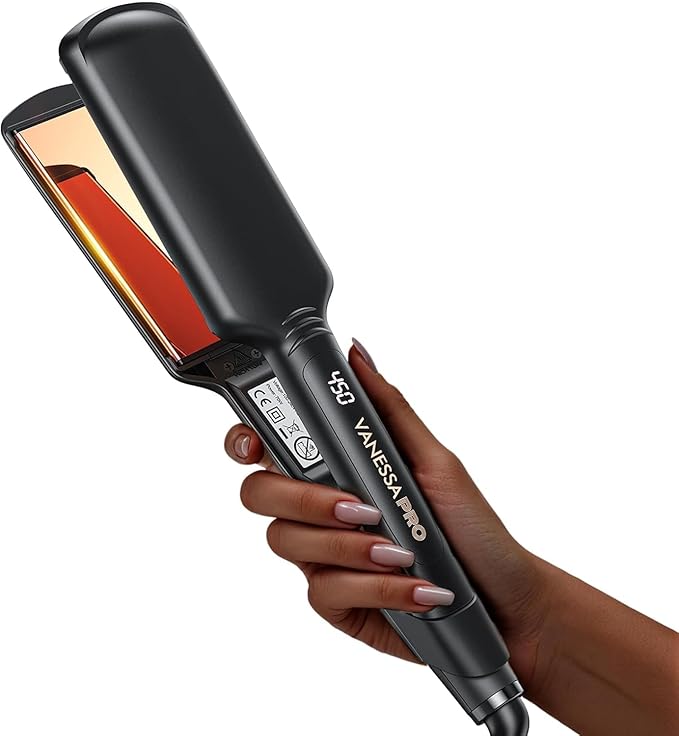 Titanium Flat Iron Hair Straightener for Natural Hair, 2 inch Hair Straightener for Thick Hairs, Silk Press Flat Iron Wide Plate