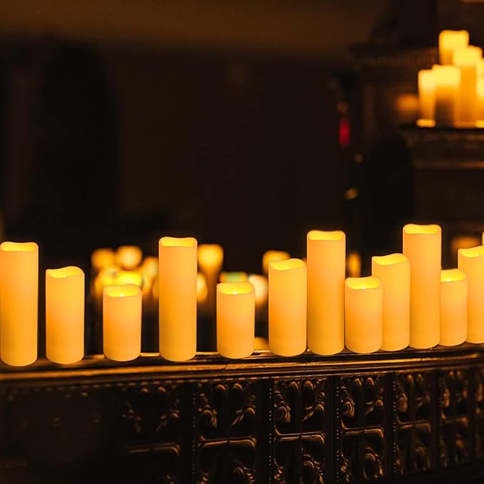 24-Pack LED Flameless Candles with Remote Control -Flickering Electric Candles- Timer Candles -3D Flame, for Halloween Christmas Parties,Wedding,Home,Gift and Special Occasions(Three Sizes)