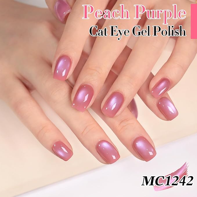 Double Rhythm Jelly Glass Cat Eye Gel Polish with Magnet 15ML Holographic Glitter Shimmer Translucent Sheer Color Magnetic Nail Polish Salon DIY at Home (Grape Lavender-MC1242)