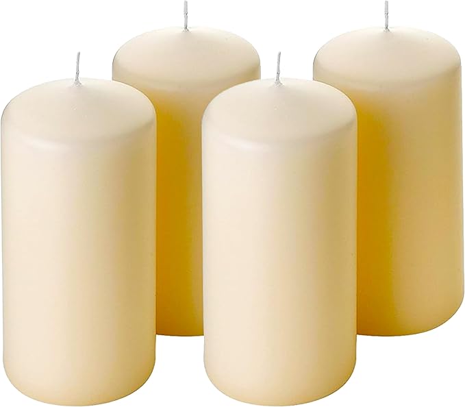 Unscented Pillar Candles - Set of 4 Ivory Candles - 3x6 Slow Burning Candles for Weddings & Table Centerpieces - Large Pillar Candles, PARNOO