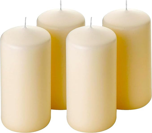 Unscented Pillar Candles - Set of 4 Ivory Candles - 3x6 Slow Burning Candles for Weddings & Table Centerpieces - Large Pillar Candles, PARNOO