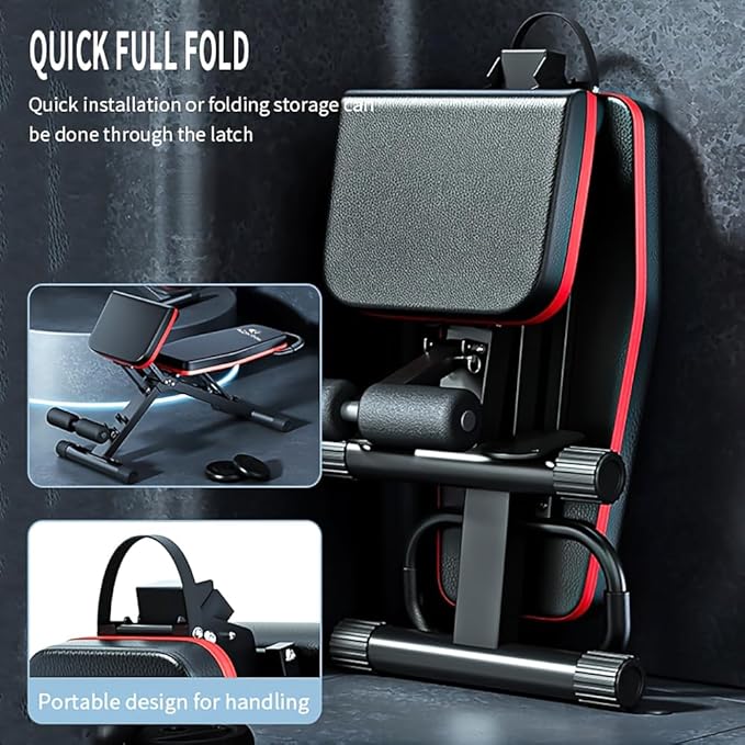 Adjustable Exercise Chair for Home Gym – Foldable Back Extension Bench for Core, Hip & Lower Back Workout – Multi-Functional Hyperextension Bench with Tension Rope for Full-Body Exercise