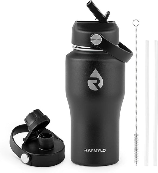 18 oz Insulated Water Bottle with Straw fit in Car Cup Holder, Triple Wall Vacuum Stainless Steel(Cold 48 hrs, Hot 24 hrs), Leakproof & Non-BPA, Hydro Travel Flask with Straw and Spout Lid