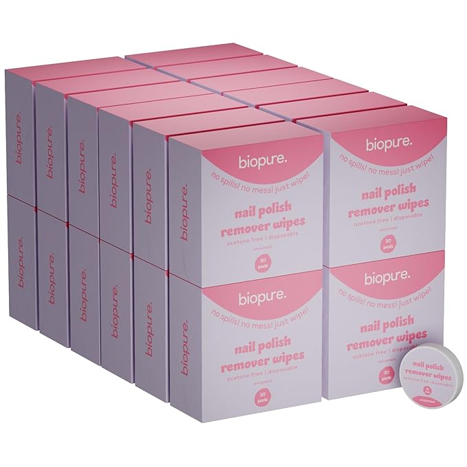 Biopure Nail Polish Remover Wipes Acetone-Free & Non-Toxic – Quick & Easy Nail Polish Removal, Travel-Friendly Disposable Pads w/Sealable Jar (720 Count, Unscented) Bulk Pack