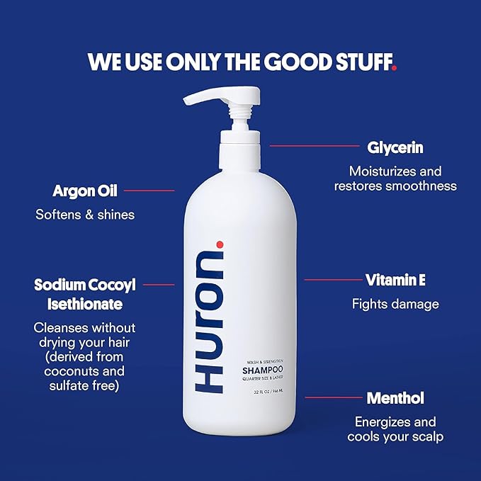 Huron Jumbo Shower Kit - Shampoo, Conditioner, & Body Wash For Men - Citrus + Eucalyptus Scent - Hydrating & Nourishing Men’s Shampoo & Conditioner (30.3 Oz Each)