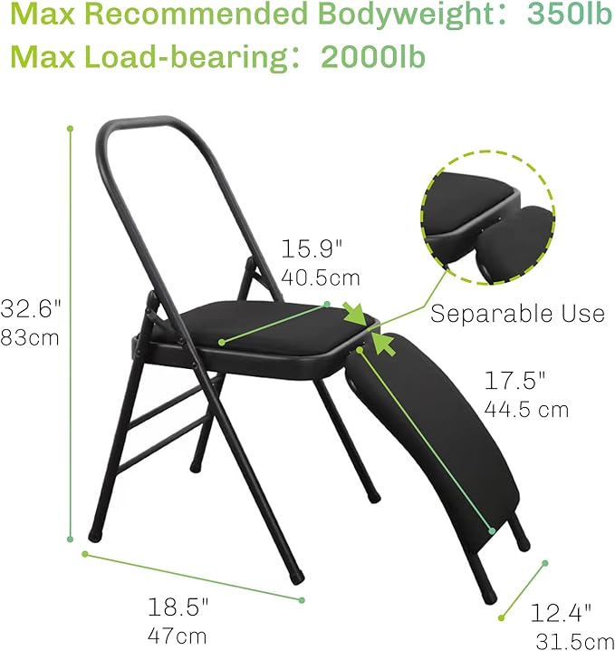 Yoga Auxiliary Chair with Detachable Lumbar Back Support Relieve Back Pain Chair Foldable Balance Handstand Training Tool