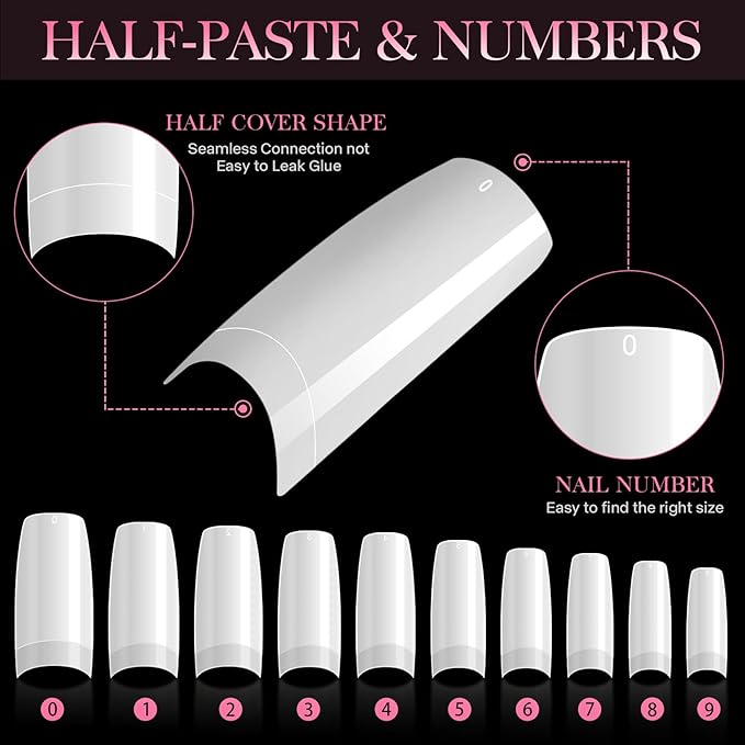 krofaue 500PCS False Nails Tips Lady French Style Acrylic Artificial Tip Manicure Half Cover with Box of 10 Sizes for Nail Tips Art Salons and Home DIY (White)