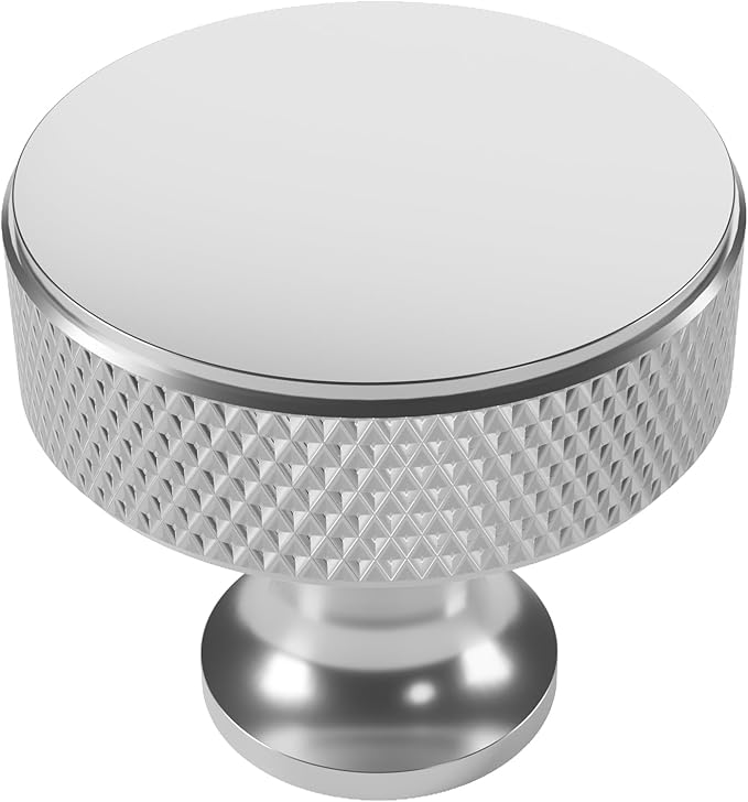 Alzassbg 6 Pack Polished Chrome Cabinet Knobs, 1.2 Inch(30.5mm) Diameter Knurled Round Cabinet Knobs of Metal Kitchen Handles Hardware for Carbinet and Drawer AL6067CP