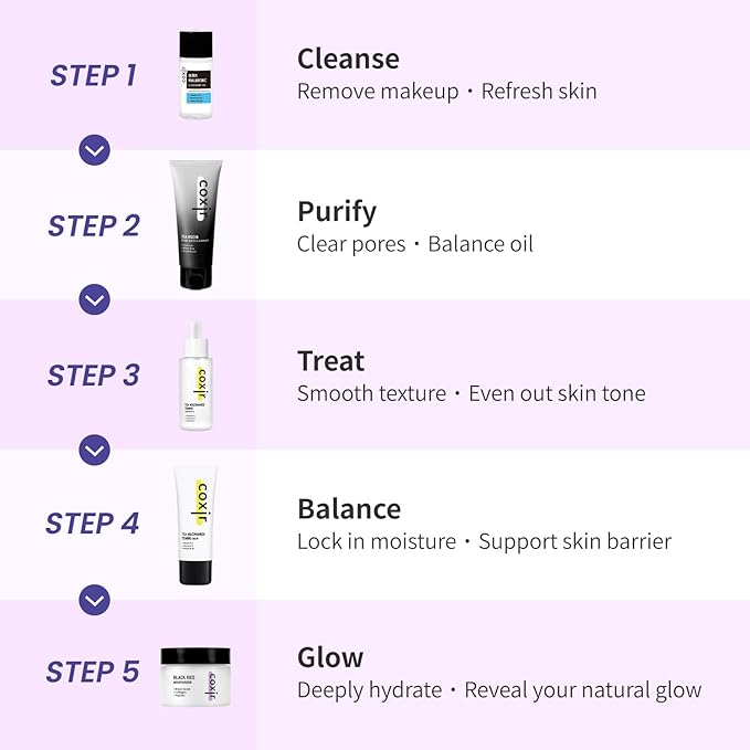 coxir K-Beauty Seoul Glow Set – 5-Step Korean Skincare Routine with TXA & Black Rice – Cleansing oil, Mask Cleanser, Ampoule, Balm & Moisturizer – Deep Hydration, Radiant Glass Skin Gift Set