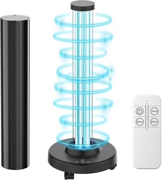 SANSI 120W UVC Disinfection Cart with Wheels, Portable Mobile UV Light Sanitizer with Remote & 3 Timer Settings, Ozone-Free, 99.9% Germ Kill in 30 Mins for Large Space, Home, Hotel, School