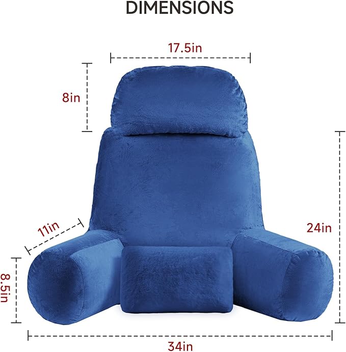 NOONTIDE Reading Pillow for Sitting up in Bed and Couch,32" X-Large Back Pillow for Adult & Teens with Soft Adjustable Neck Roll Backrest Pillow,Washable Cover,Watching TV/Gaming/Relaxing(Blue)