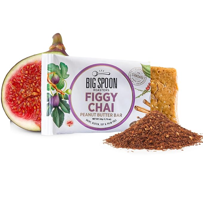 Big Spoon Roasters Figgy Chai Nut Butter Bars - Low Carb, High Protein Bars w/Pea Protein - Vegan Energy Snacks w/Peanut & Almond Butter - Gluten-free, Soy-free, & Lean Protein - 1.76 Ounce - 12 Pack