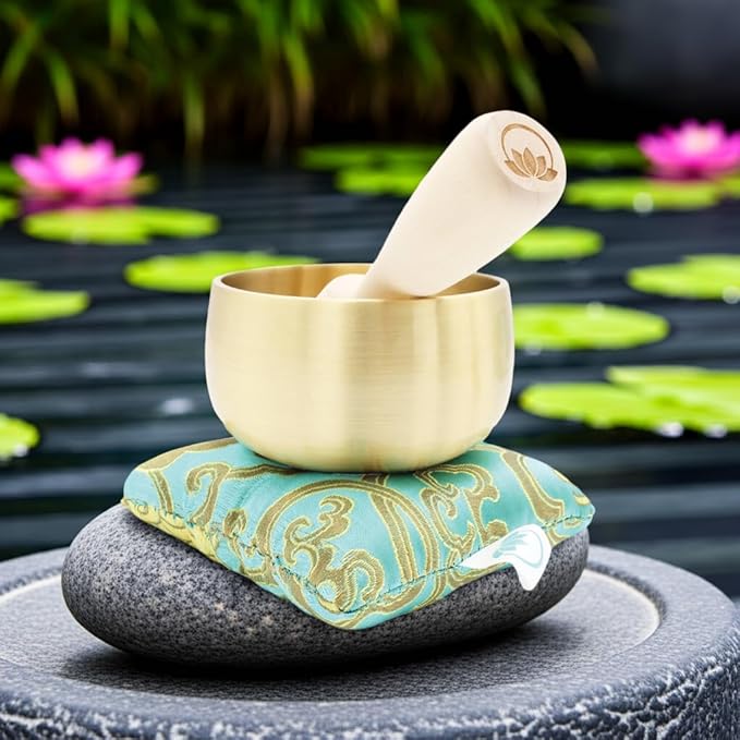 Tibetan Singing Bowl Set – Portable Handcrafted Sound Bowl for Meditation, Chakra Healing, Yoga, Stress Relief -ZenSerenity Bowl – Lotus Edition - by Circle Up