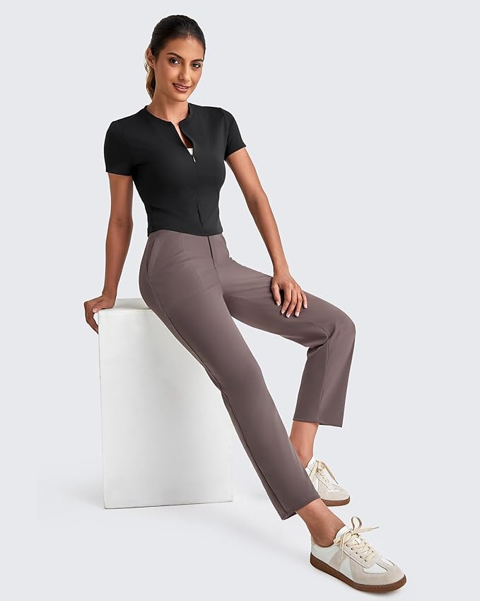 G4Free ShiftReady Womens Ankle Dress Yoga Pants with Pockets Stretchy Business Casual Slacks Work Trousers Travel Pant