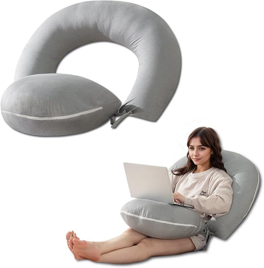 INSEN Reading Pillow, Back Pillow for Sitting in Bed for Reading, Nurse & Relax, Reading Pillow for Adults, Moms & Kids, Sit Up Pillow for Bed, Grey