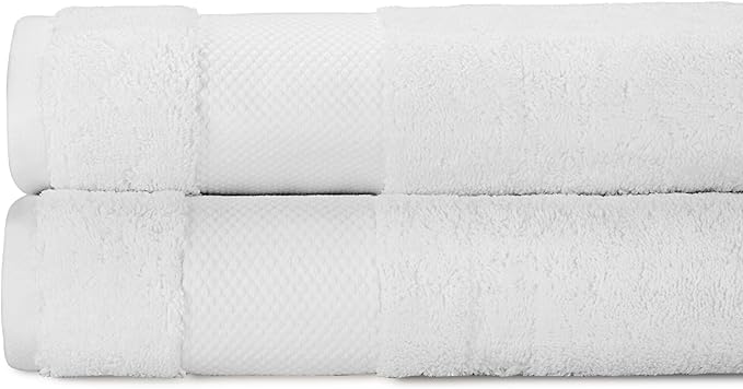 BIOWEAVES 100% Organic Cotton 700 GSM Plush Bath Towels 30" x 58" GOTS Certified - White, Pack of 2