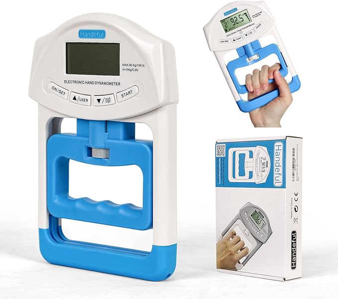 Handeful Grip Strength Tester, Hand Grip Dynamometer (198Lbs / 90Kgs), Electronic Handgrip Testing for Sports Home School Use