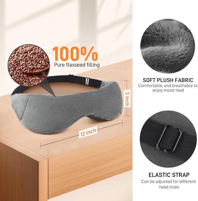 Heated Eye Mask, Microwaveble Moist Heat Eye Compress Warm Eye Mask for Dry Eyes, Weighted Eye Mask for Itchy Eyes, Stye, Sleeping, Relaxation, Therapy(Grey)